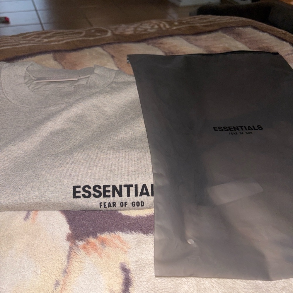 Fear of God ESSENTIALS Short Sleeve Tee in Heather Gray with Black Logo